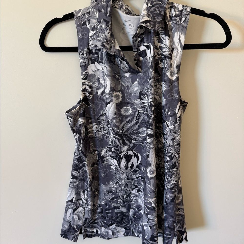 Nike Black and White Floral Sleeveless Golf Polo